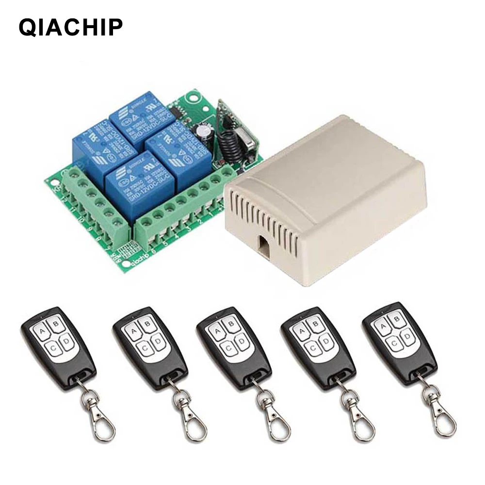 33MHz Universal Wireless Remote Control DC12V 4CH Relay Receiver Module RF Switch For Gate Garage Opener