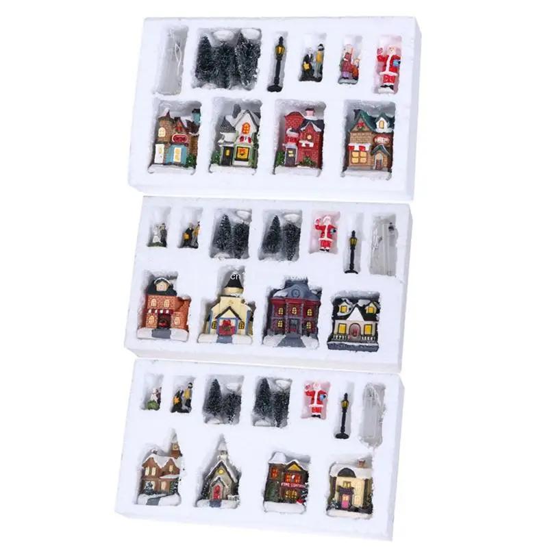 Dropship Collezione Villaggi Scene Natale Cabin Town Street Light Up Building Regalo Per Bambini