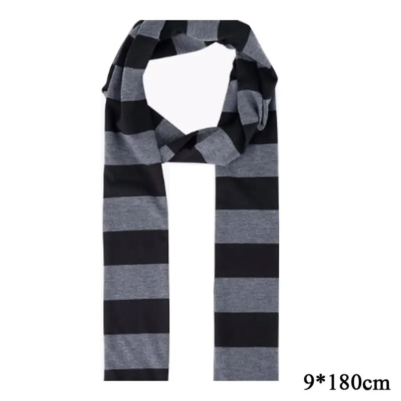 Y2K Black Grey Striped Scarf For Women Cotton Long Scarf Choker Scarf Punk Skinny Thin Neck Warmer Neck Wrap Neckwear Accessory