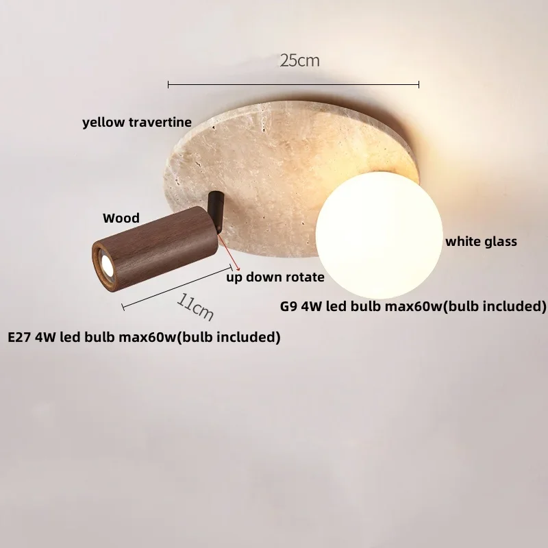 일본 와비사비 LED 천장 조명 침실 욕실 복도 홈 조명 노란색 트래버틴 천장 램프 Lampy Sufitowe