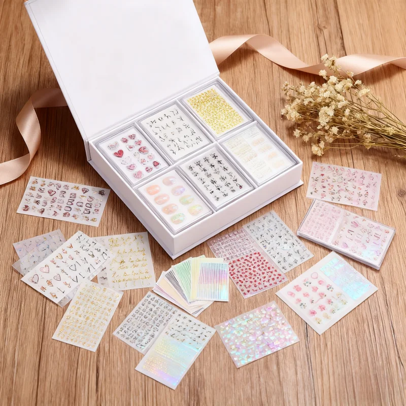 10pcs Mix Random Design Elegant French Tip  Geometric Designs Nail Art Decals  Nail Stickers Set