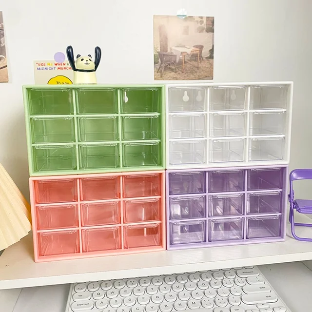 2023NEW Desktop 9 Grid Storage Boxes Organizer Transparent Small Drawer Partitioned Student Desk Wall-mounted Sundries Box