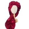 1+1   Edge Long Bonnet+Elastic Satin Hair Band Set Long silky Bonnet For Sleeping With Wide Elastic Band Headwrap 4