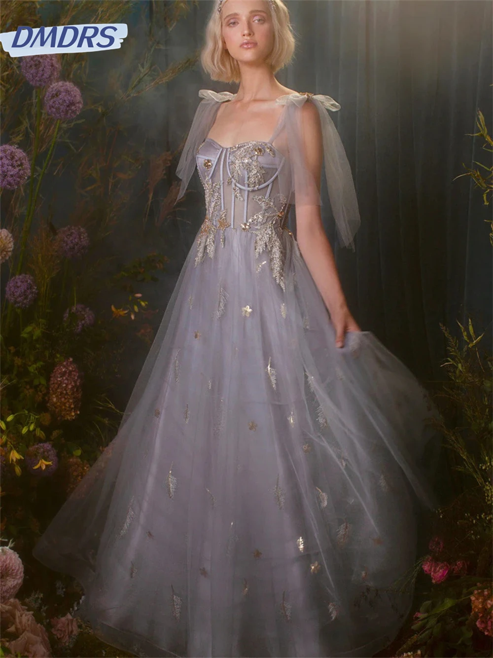 Graceful Tulle Gowns 2024 Romantic Strapless Evening Dress Elegant Embroidered A-Line Floor-length Gown Vestidos De Novia