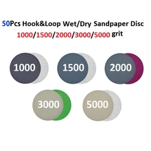 

50pcs 5'' Hook&Loop Wet Dry Waterproof Sandpaper Sand Paper Disc 1000 1500 2000 3000 5000 Grit Grinding Polishing Abrasive Tool