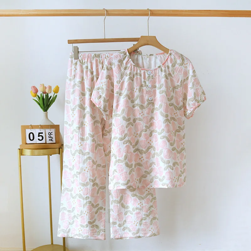 Summer Two Piece Suit Pyjamas Dames Lingerie Women's Underwear Camisones De Mujer Para Dormir Round Collar Pajama Set Sleepwear