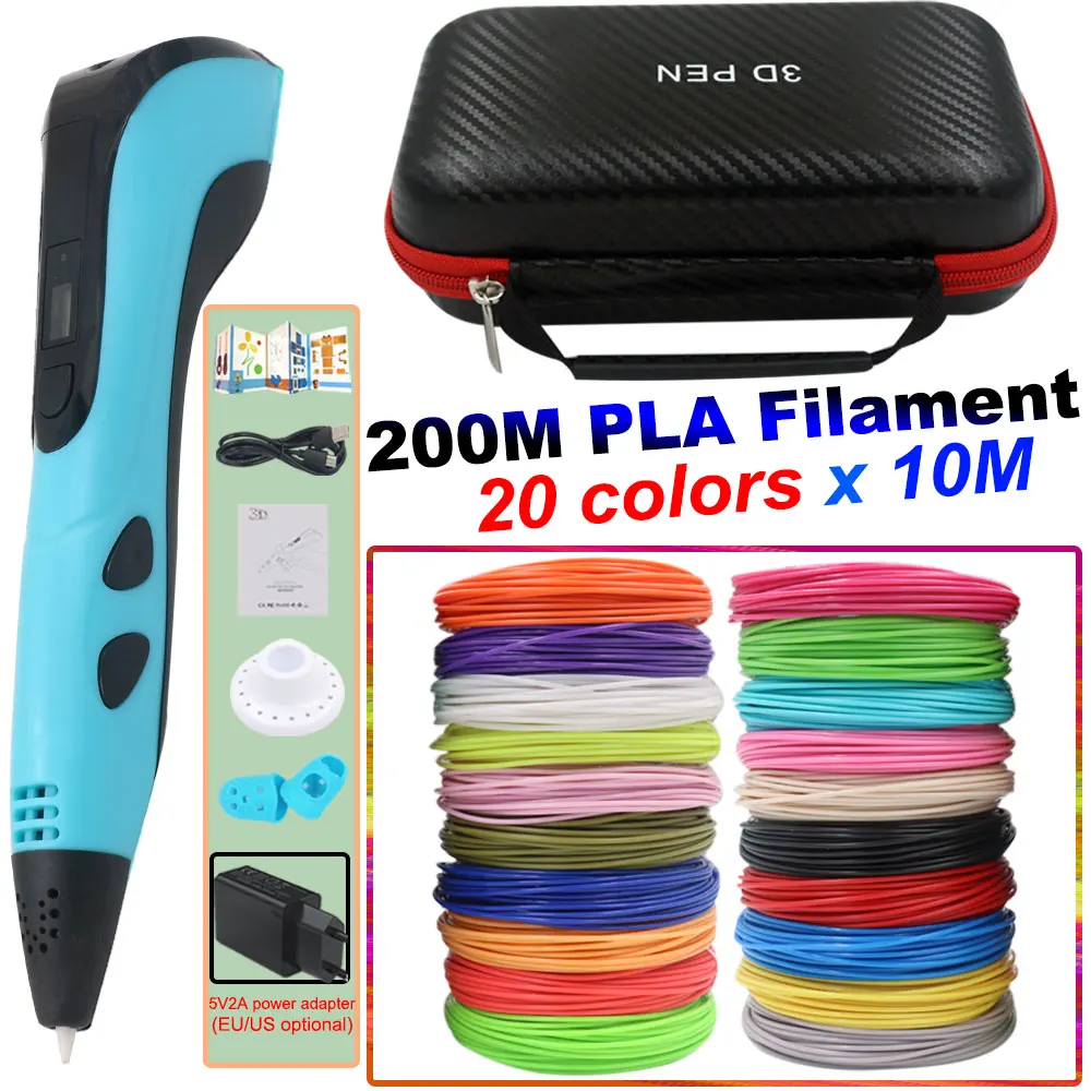 

3D Printing Pen Set with 200M PLA Filament Portable Travel Storage Box Power Adapter Children Birthday Christmas Creative Gift