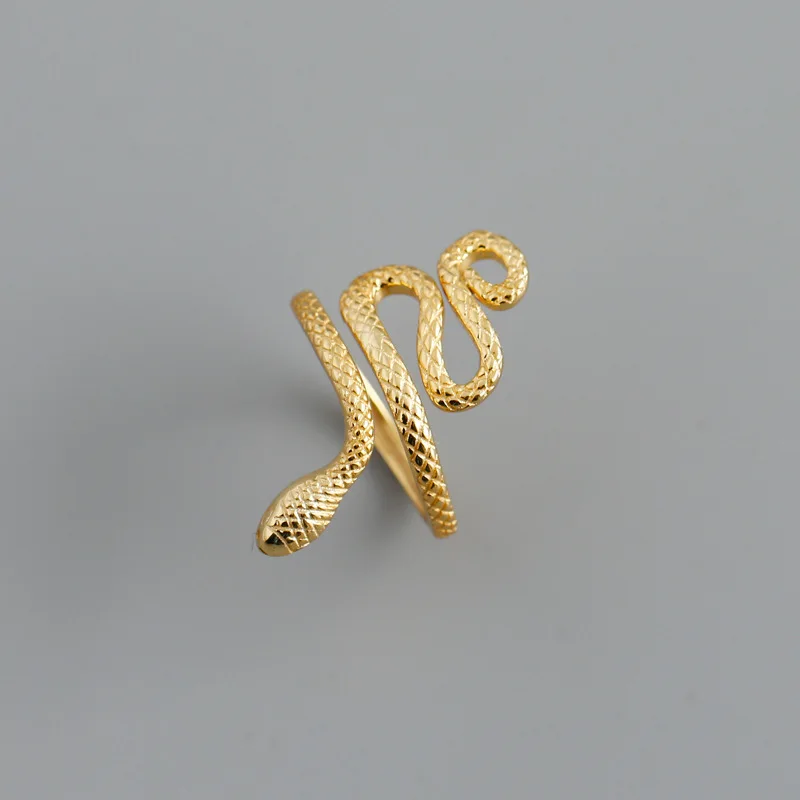 Lispector 925 Sterling Silver Gothic Punk Snake Shape Ring for Women Japan Korean Rings Statement Unisex Jewelry Couple Gifts