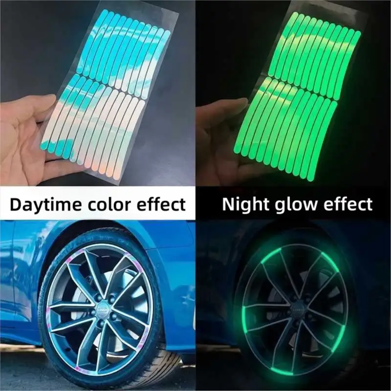 20pcs Car Wheel Hub Reflective Sticker Tire Rim Reflective Strips Luminous for Night Driving Car Bike Motorcycle Wheel Sticker - Image 4