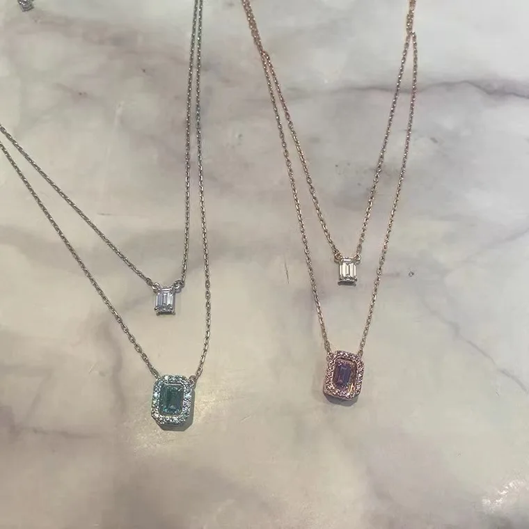 Swarv Original Luxury Beating Heart Chain Necklace 18K Gold 925 Silver CZ Diamond Heart Choker Neck Chain Zircon Blue Necklace