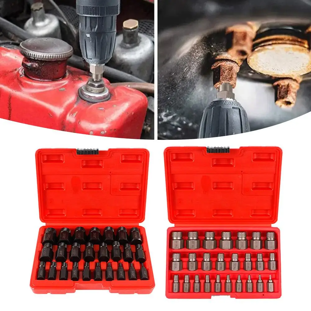 

Bolt Remover Set 25pcs Screw Extractor Kit Multi Extractors,CR-MO Construction,For Broken Studs, Bolts, Socket Screws