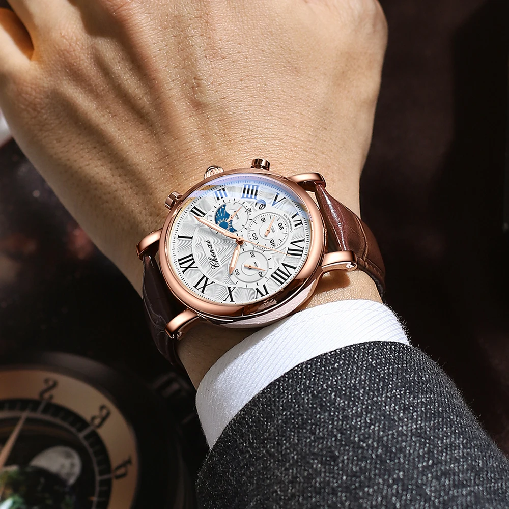 Chenxi Relógios Homem Topo Marca de Luxo Pulseira de Couro Data Relógio de Quartzo Masculino Cronógrafo à Prova Impermeável Água Relógio Masculino Negócios Moda Novo - Image 5
