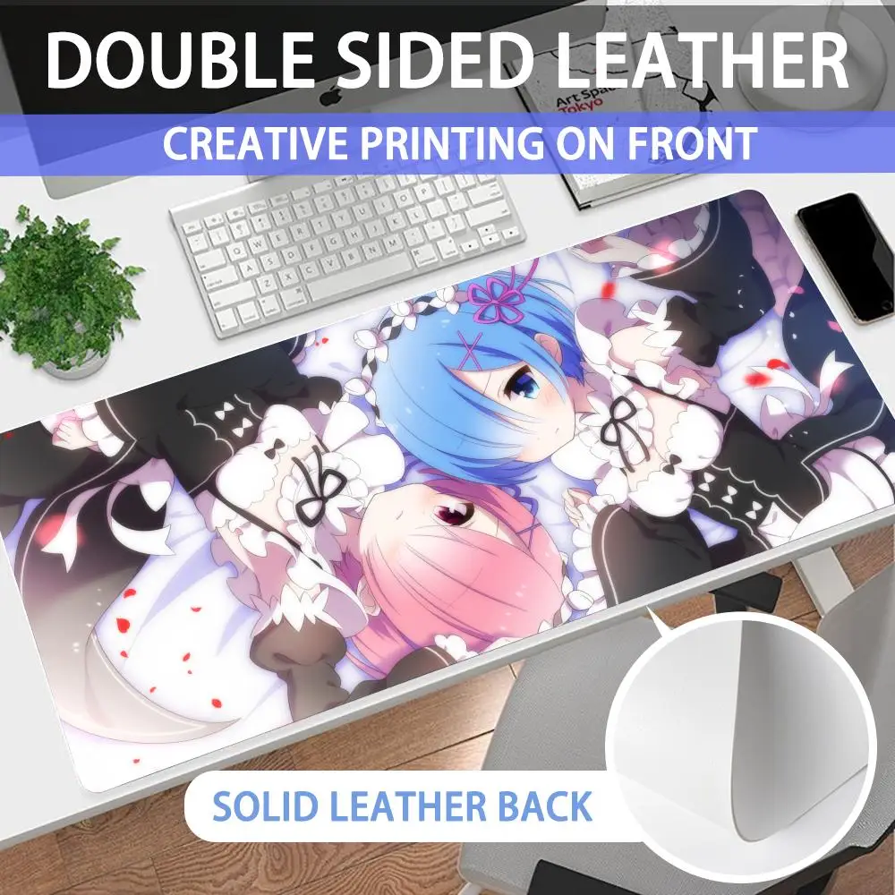 

Cute girl Rem Mousepad Large non-slip desk pad mouse pad PU high-end quality light luxury desk pad