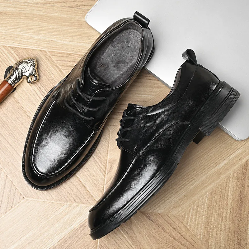Men's Shoes Business Leather Shoes Formal Gentleman Casual Spring Low-top Lace-up British Do Old Workplace Single