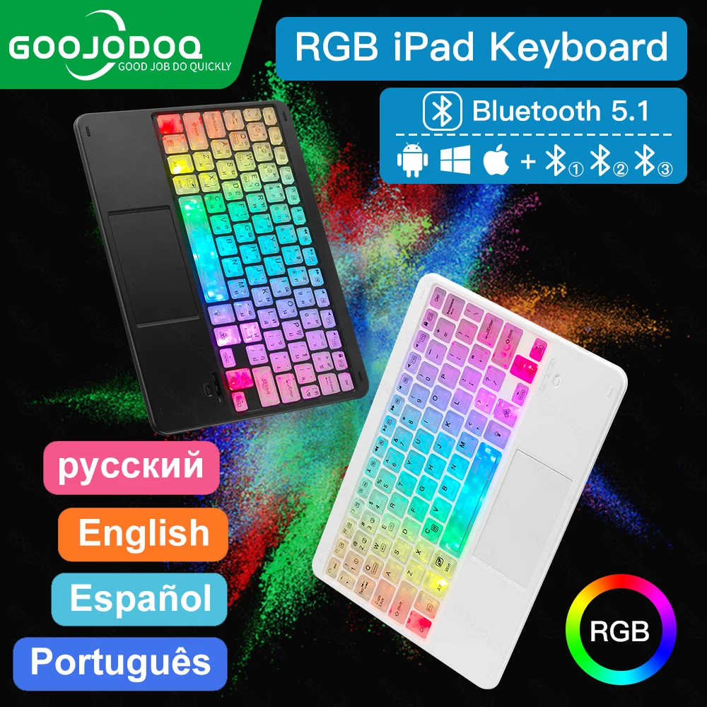 Teclado Bluetooth sem Fio Rgb Retroiluminação para Ipad Android Ios Windows pc Tablet Arco-íris Retroiluminação