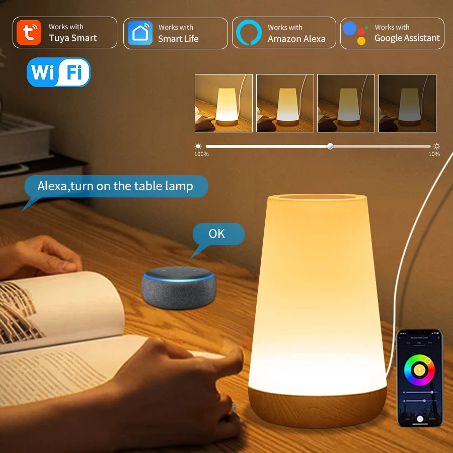 Tuya WiFi Smart Table Lamp Dimmable App Voice Control Desk Lamp