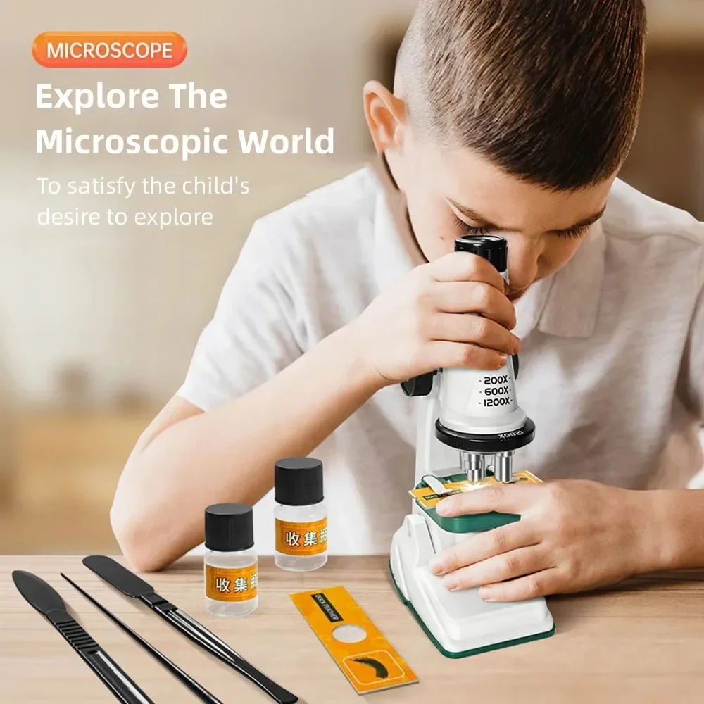 1200X Microscopio Kit Portable Microscope High Definition Eyepiece Experimental  Tools for Children's Lab Education Experiments