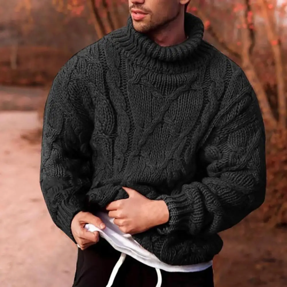 

Pullover Cotton Sweater Men Autumn Warm Fashion Solid Color Slim Fit Winter Men's Twist Braid Knit Turtle-Neck Jumper свитер
