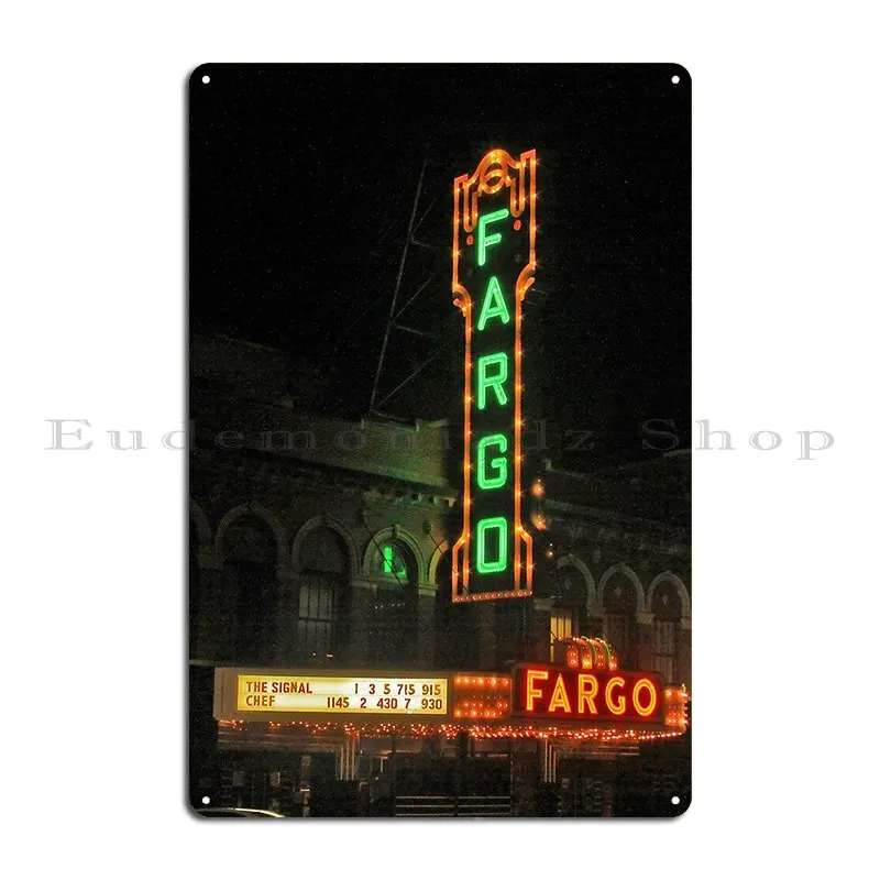 thumbnail image 1 of Letrero de metal personalizado con el histórico teatro Fargo por la noche, placa de pared para sala de estar, cartel de hojalata, 1 of 4