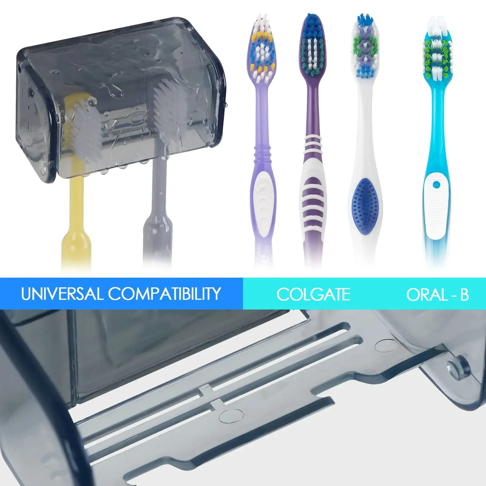 Toothbrush Holder Wall Mounted 2 Slots Bathroom Storage Organizer Shower Self Adhesive Hanger