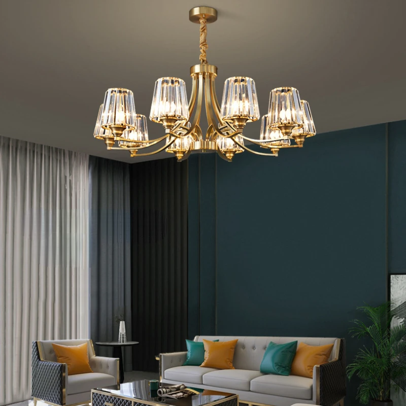 

Nordic modern Crystal Chandelier for Living Room Bedroom Dining Room Luxury American Copper Pendant Light Home Lighting Fixture