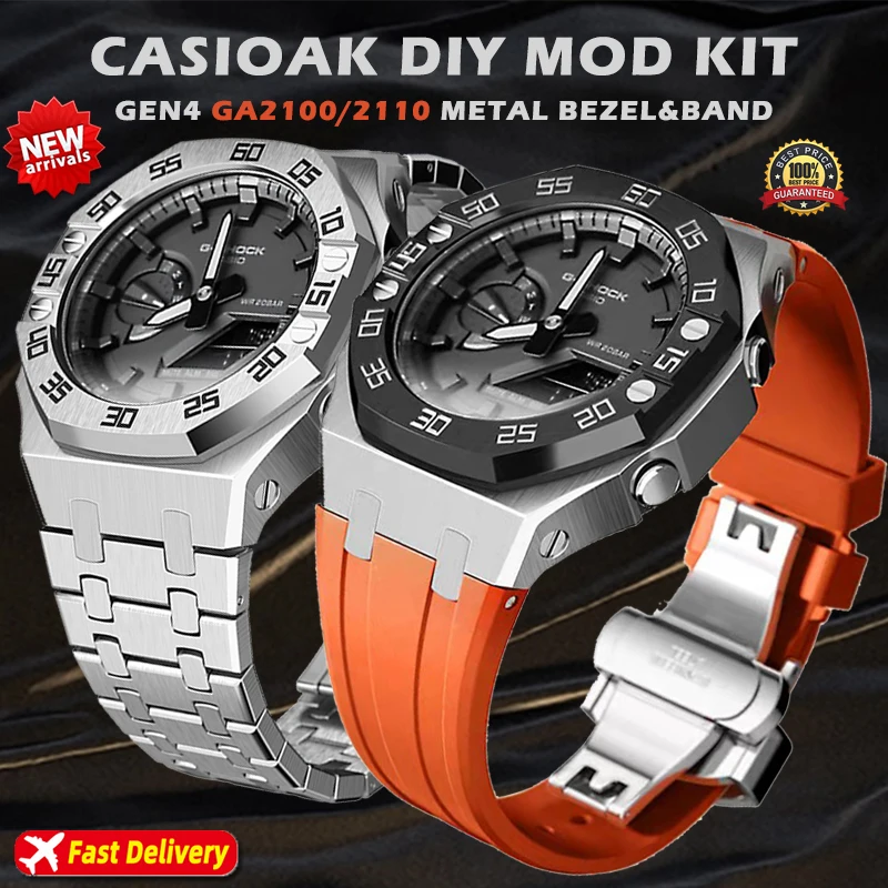 

CasiOak Refit Metal Mod Kit Case Strap for Casio G-Shock GA2100 Bezel Modification Rubber Stainless Steel Watch Band GA-2110