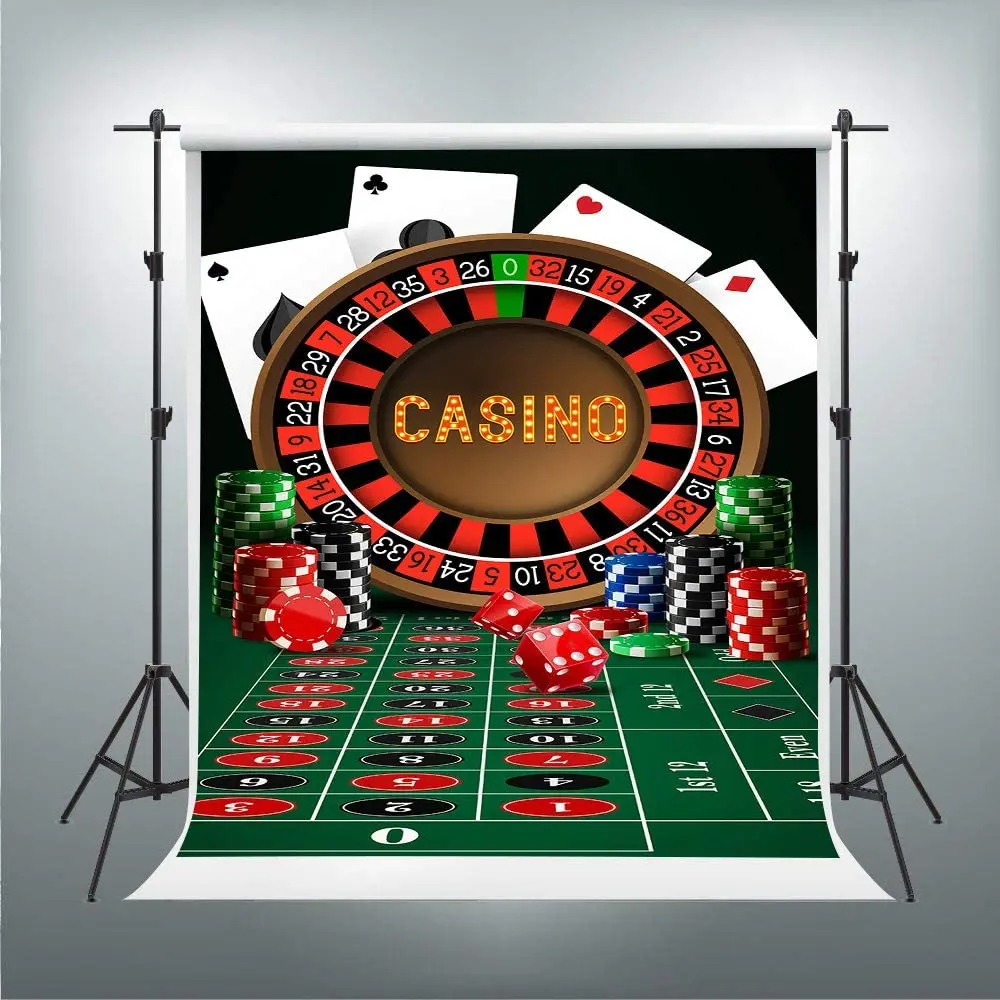 Casino Photography Fondale Table Chip Poker Dadi Roulette Sfondo Vinile Photo Studio Puntelli Banner Poster