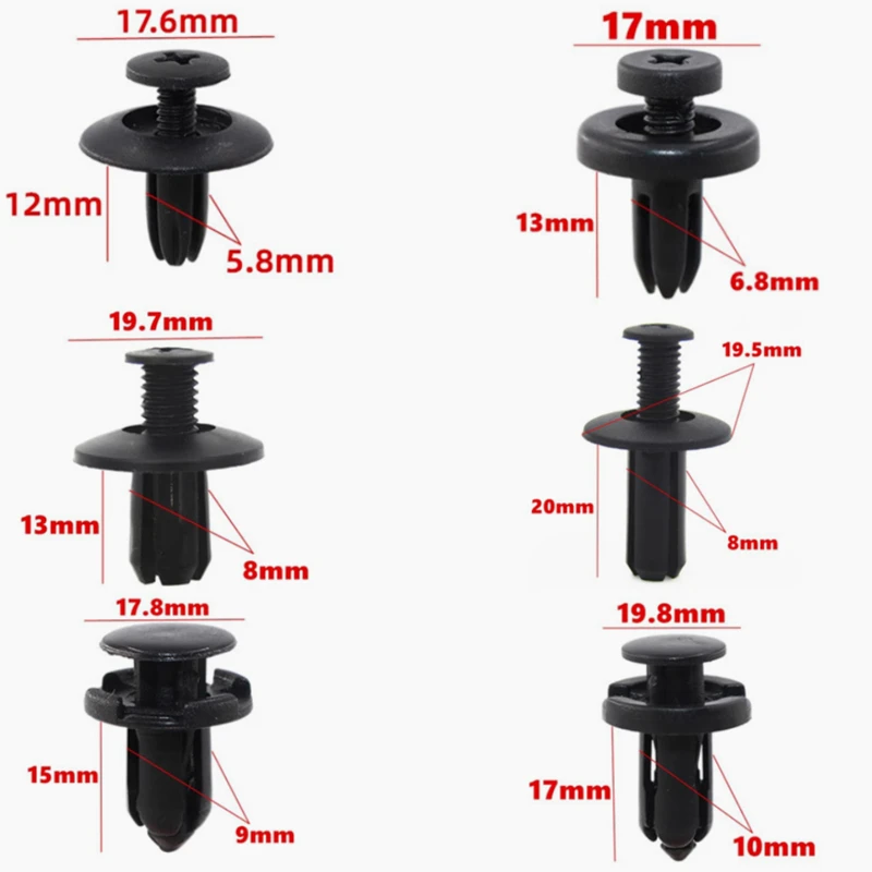 20Pcs Fit For 6MM 7MM 8MM 9MM 10MM Hole Auto Clips Bumper Fasteners Black Plastic Automotive Screw Retainer Clip Car Fender Clip