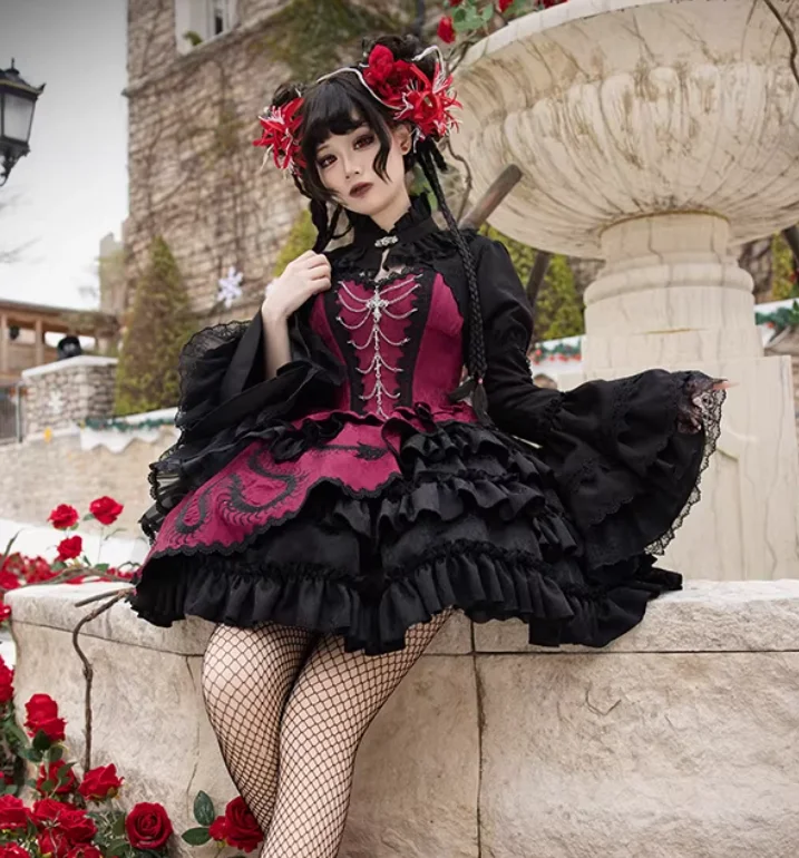 Women's Dark Gothic Lolita A-Line JSK Dress