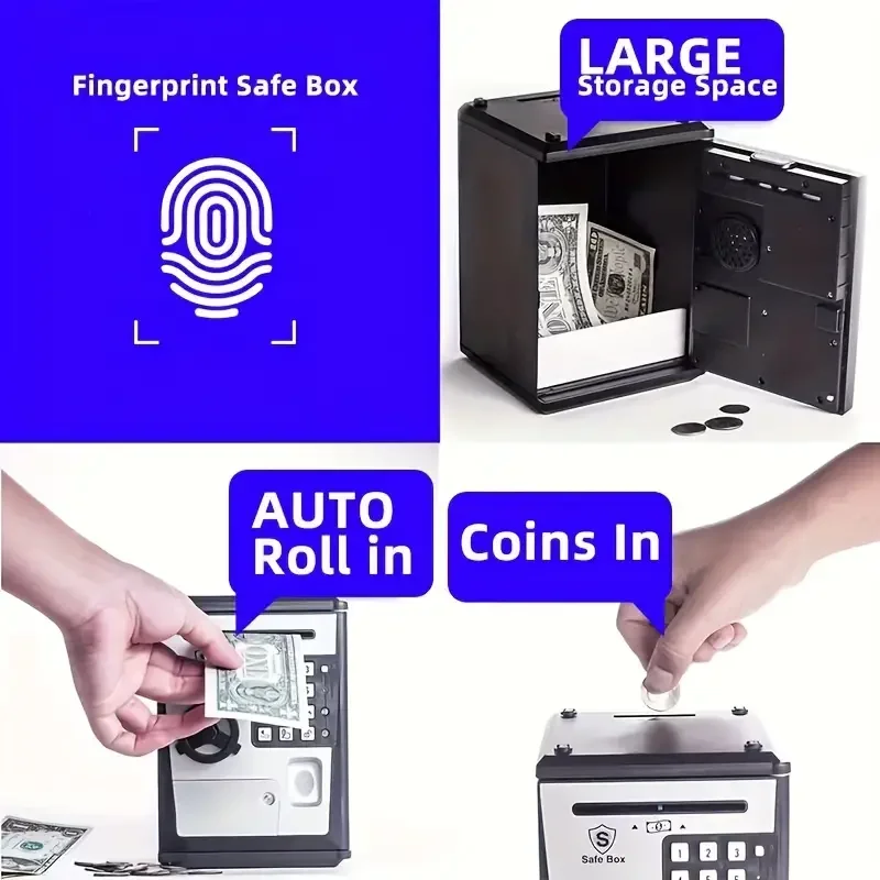 Fingerprint Bank Safe Box Money Boxes For Children Digital Coins Cash Saving Safe Deposit Mini ATM Machine Toys Kids Gift 4