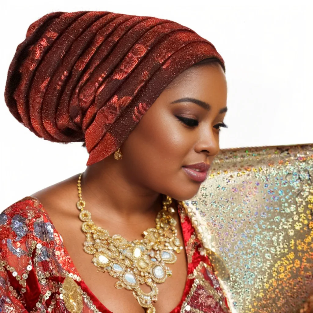 Elegant Glitter Pleated Turban Cap for Women: Stylish Head Wrap and Headpiece