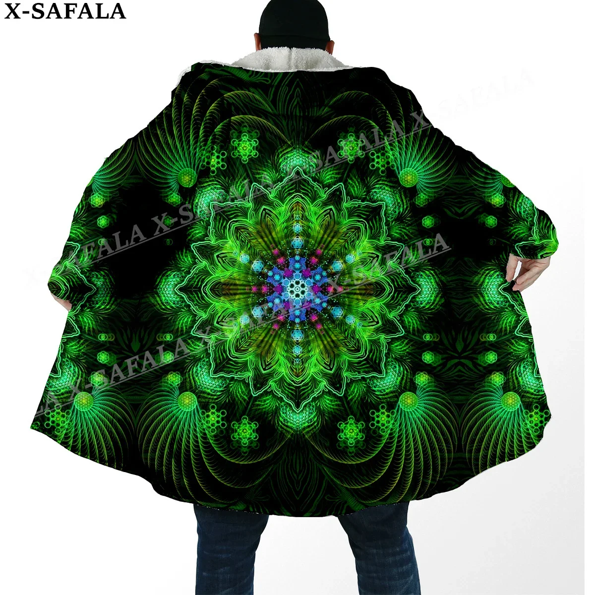 

Hippie Psychedelic Colorful Trippy 3D Print Dream Cloak Thick Warm Hooded Men Overcoat Coat Windproof Fleece Cape Robe Blanket-9