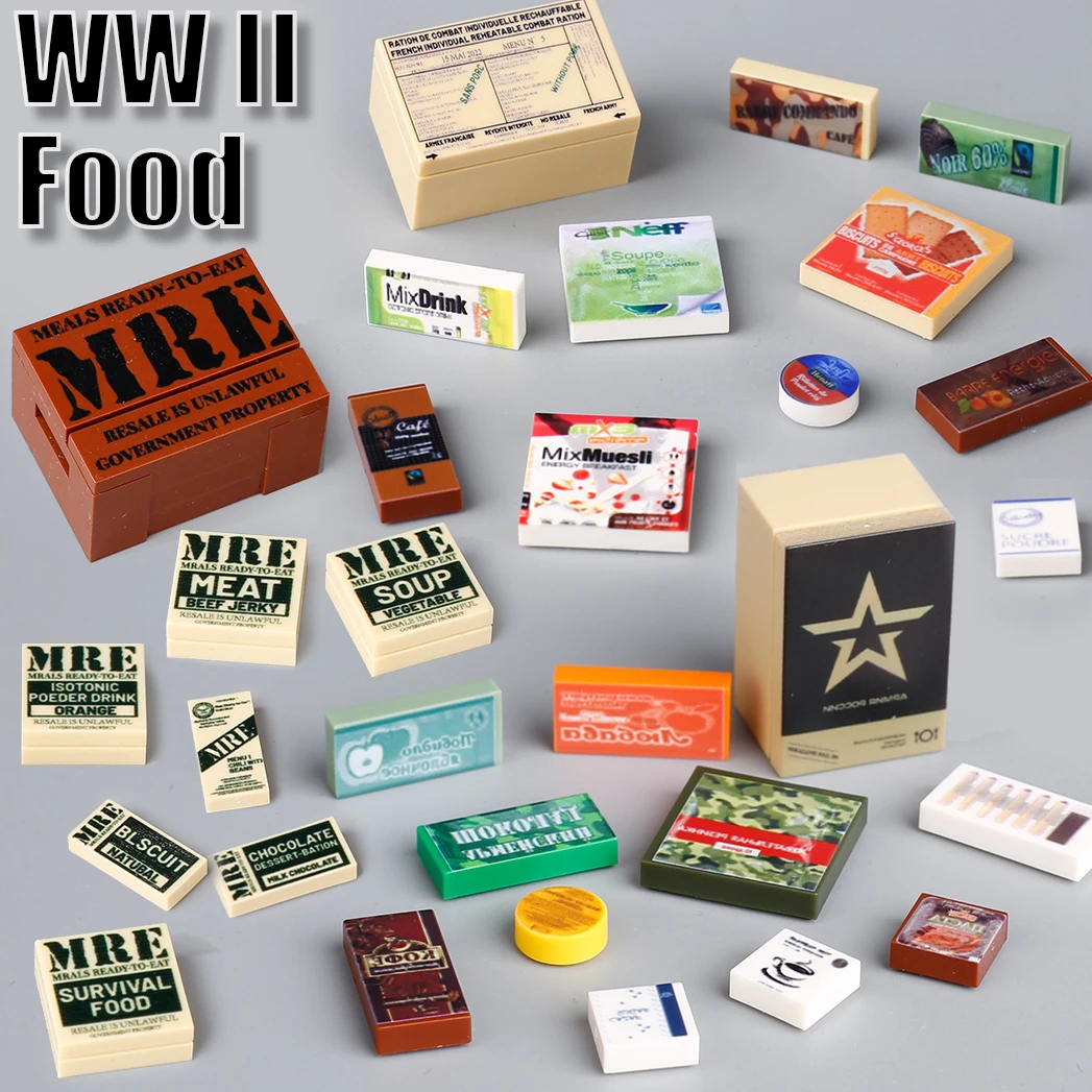 Ww2 Military Us Food Printed Building Blocks Kit Francia Soldiers Military Army Figures Accessori War Ration Bricks Toys Boys