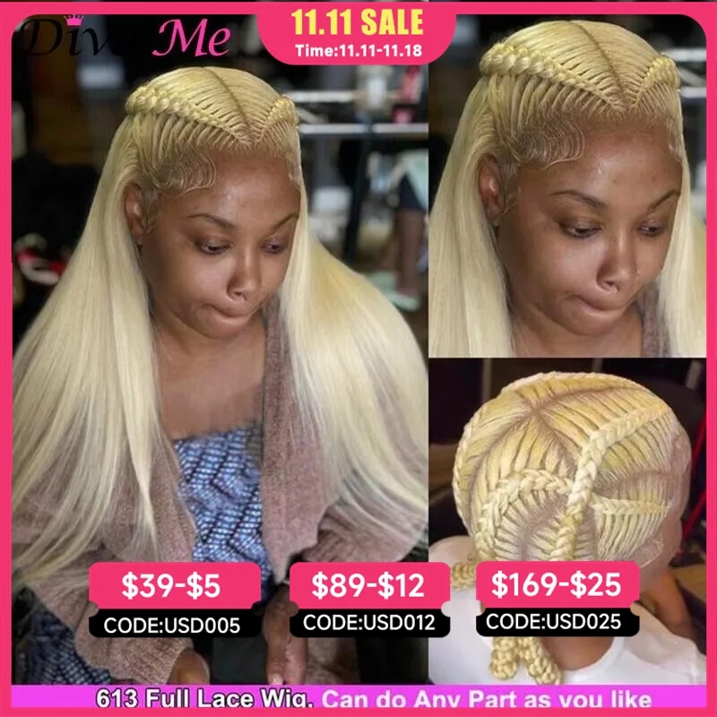 Human Hair Wig 360 Full Lace Straight Blonde 13x6 Front For Women
