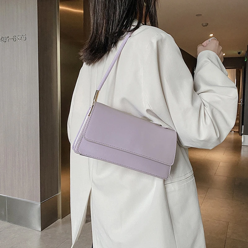 New Simple Shoulder Bag For Women PU Leather Armpit Bag Solid Color Lady Handbag Casual Girls Small Square Bag sac