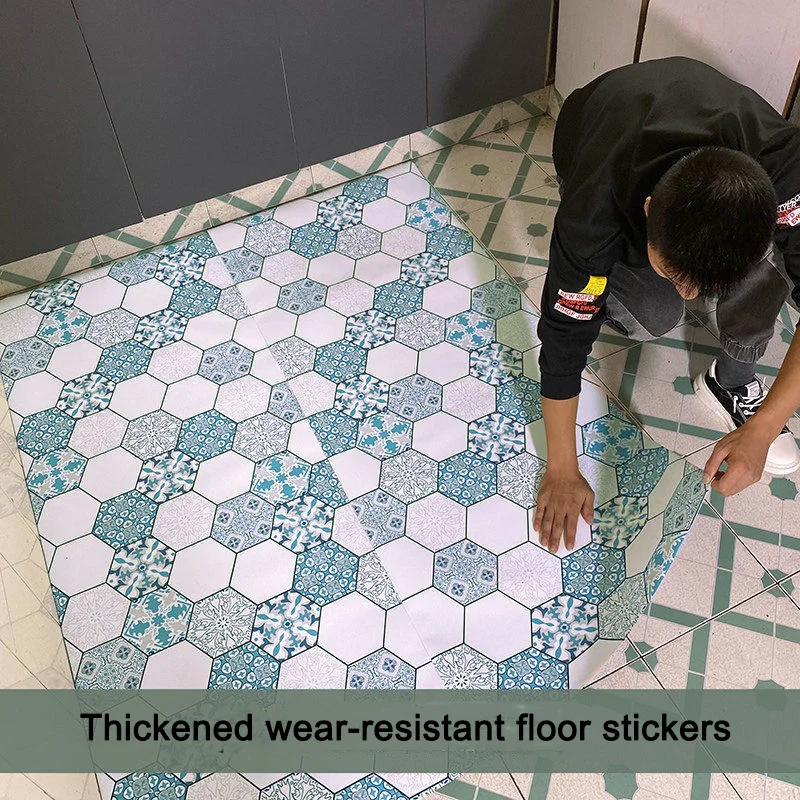 60CM Thickened Wear-resistant Floor Stickers for Bathroom Waterproof PVC Self Adhesive Oil Proof Tile Stickers for Kitchen Decor