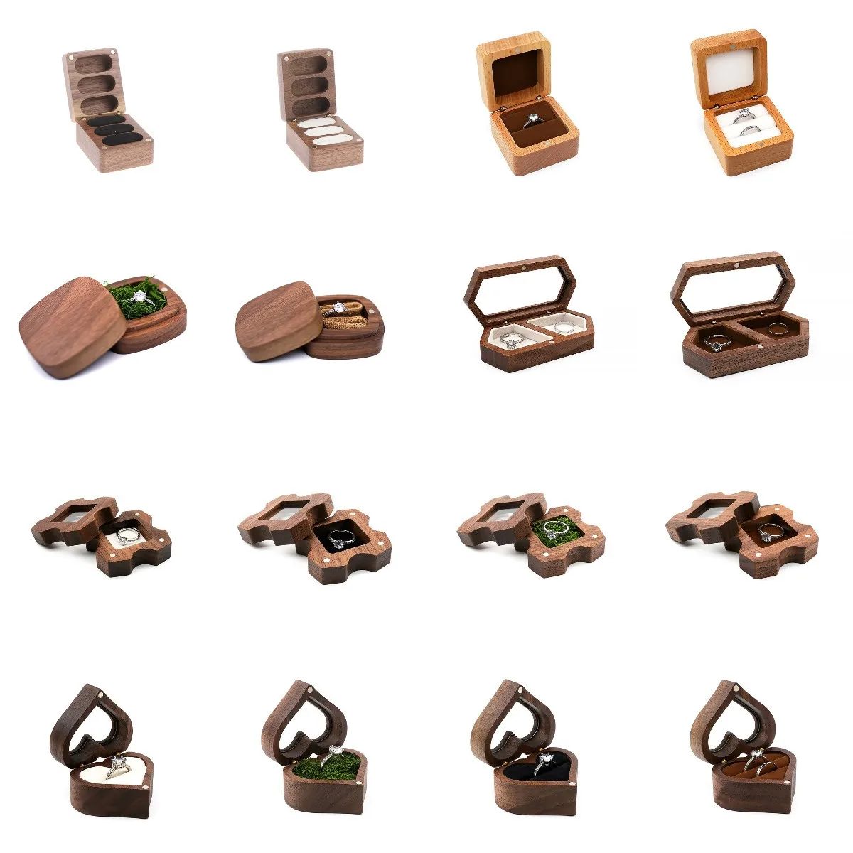 Wooden Jewelry Storage Box Heart Shape Wood Earrings Ring Box Case