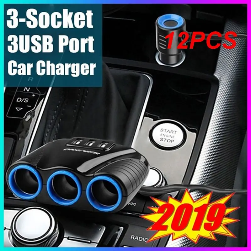 

12PCS Car Cigarette Lighter Socket Splitter Plug 3 USB Phone Charger Adapter Voltage Car Cigarette Lighter Extension Cable