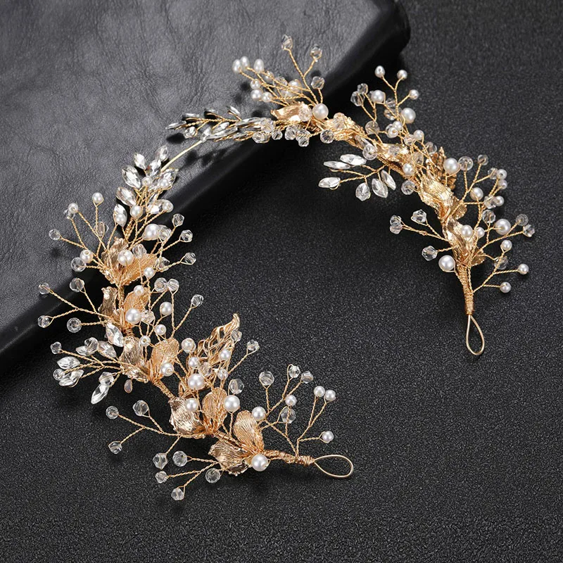 Floralbride Handmade Rhinestones Crystal Pearls Flower Bridal Tiara Headband Bridal Hair Vine Women Jewelry Hair Accessories