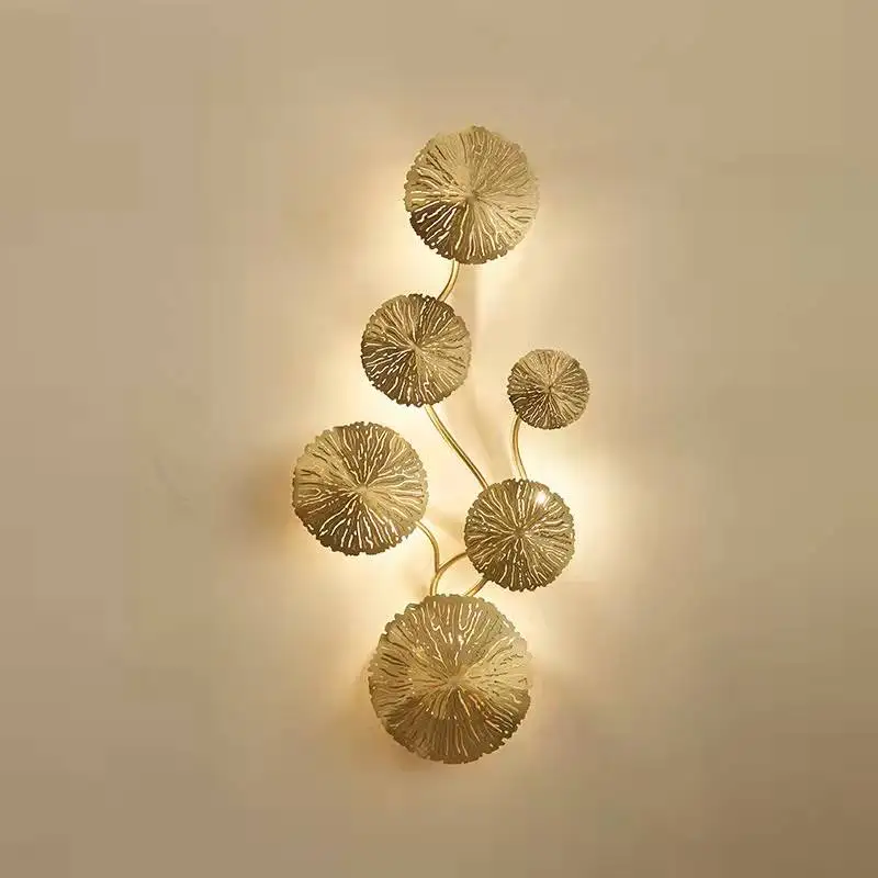 plug in wall lamp Copper Lustre Gold Lotus Leaf Wall Living Room Lamp Vintage Retro Bedside Art Decoration Home Lighting Wall Sconces led wall lights