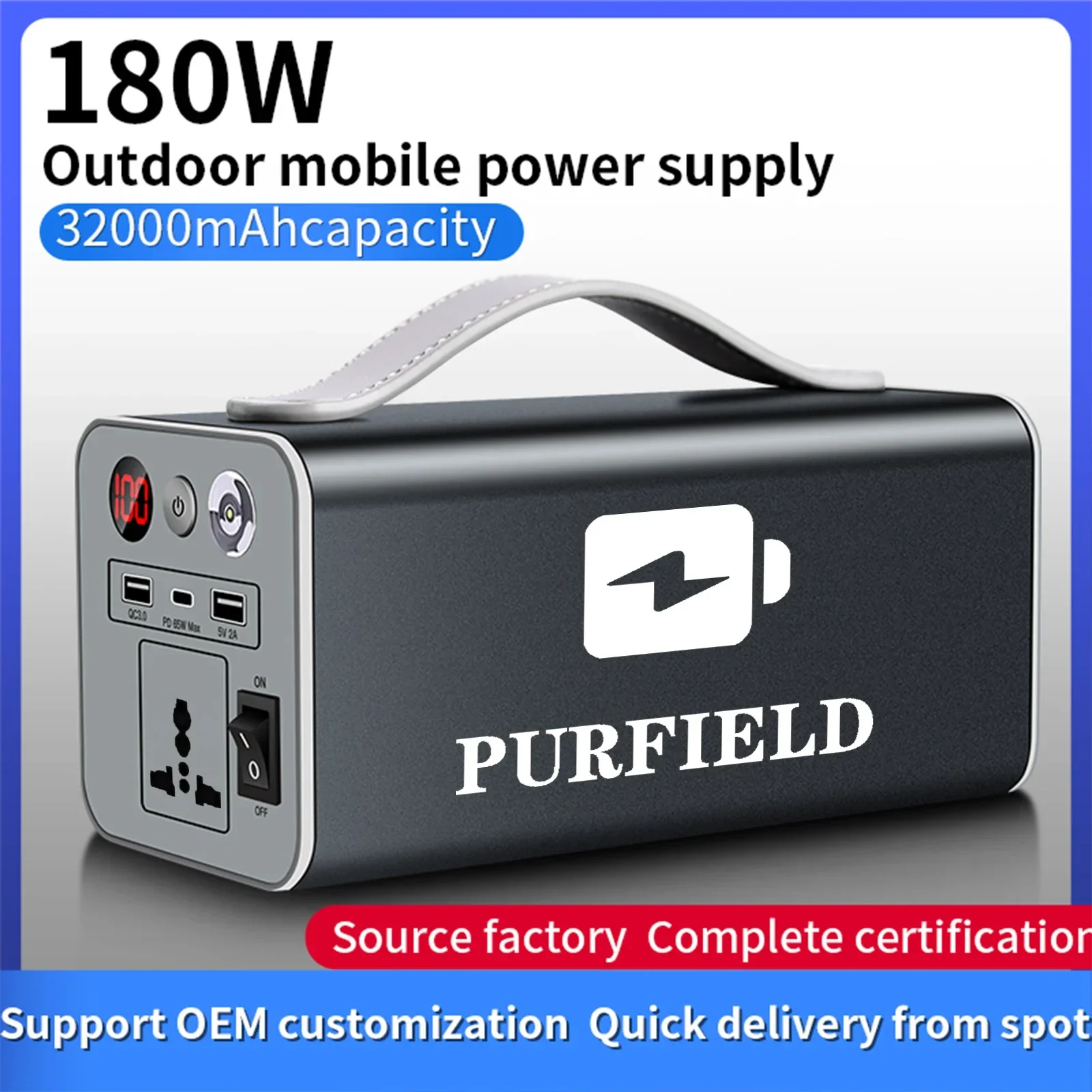 PURFIELD 300Wh 90000mAh 300W Portable Power Station 45000mAh 180W Outdoor Emergency Power Supply Bank Generator Battery