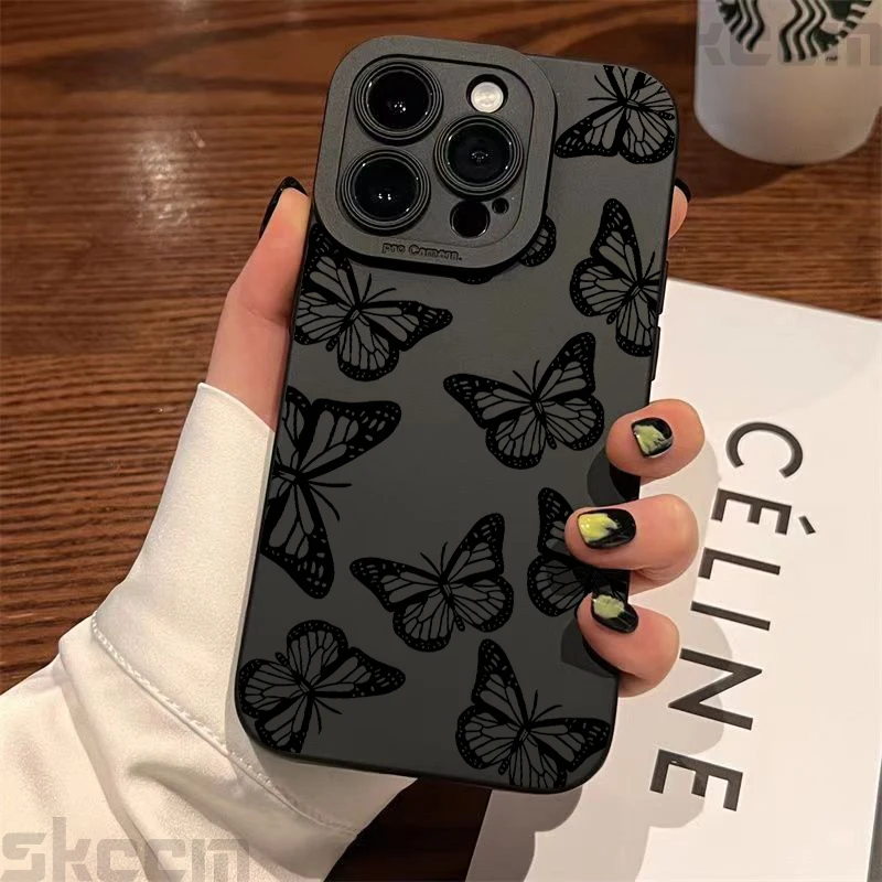 Elegant Black Butterfly Pattern Shockproof Silicone Phone Case