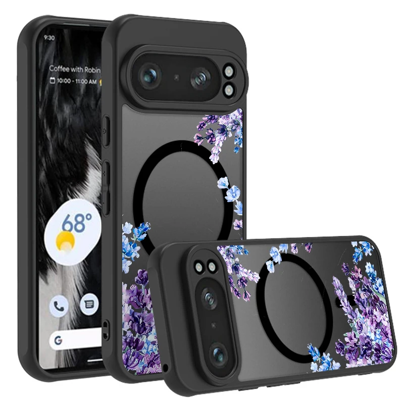 Matte Magnetic Purple Flowers Phone Case with Magsafe Wireless Charging Compatibility