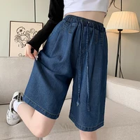Spring Summer Tencel Cowboy Thin Women's Half Pants 2025 New High Waist Lace-up Casual Loose Wide Leg Short for Womens - Image 5