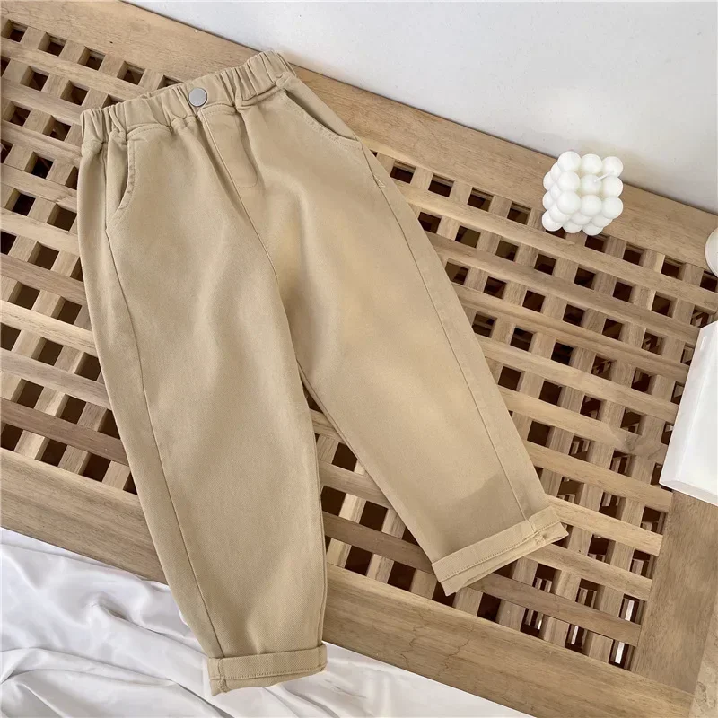 1-8 Years Boys Pants Kids Cargo Pants Mid-Rise Button Casual Outdoor Comfortable Breathable Spring Fall Fashion Chidren Trousers 6