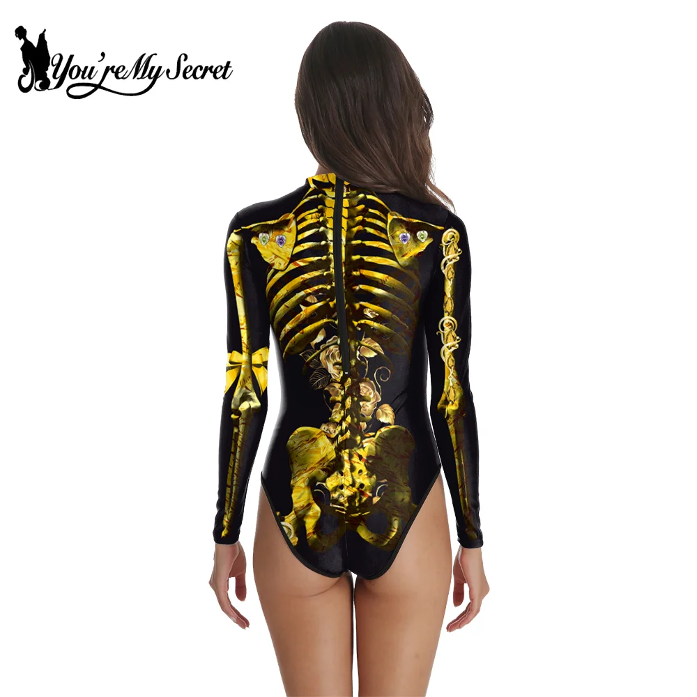 Halloween Costume Cosplay Skeleton Print Zenti Bodysuits Carnival Party Jumpsuit Outfit Women Day of The Dead cosplay costume adult unitard women romper jumpsuit