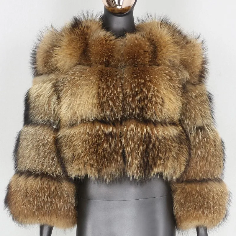 

European and American style fur coat, imitation raccoon fur grass splicing women's artificial fur long hooded short stand collar