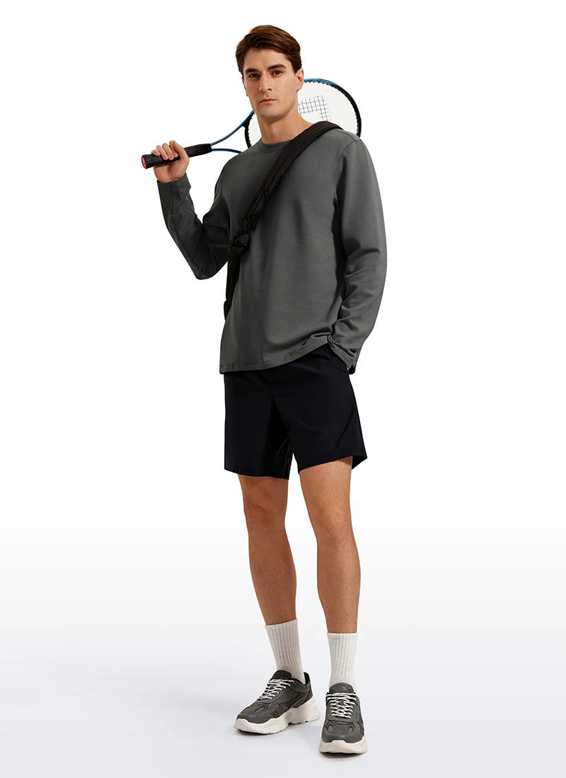 CRZ YOGA Fleece Crewneck Sweatshirt For Men Long Sleeve Breathable Workout Casual Pullover Basic Sweatshirts