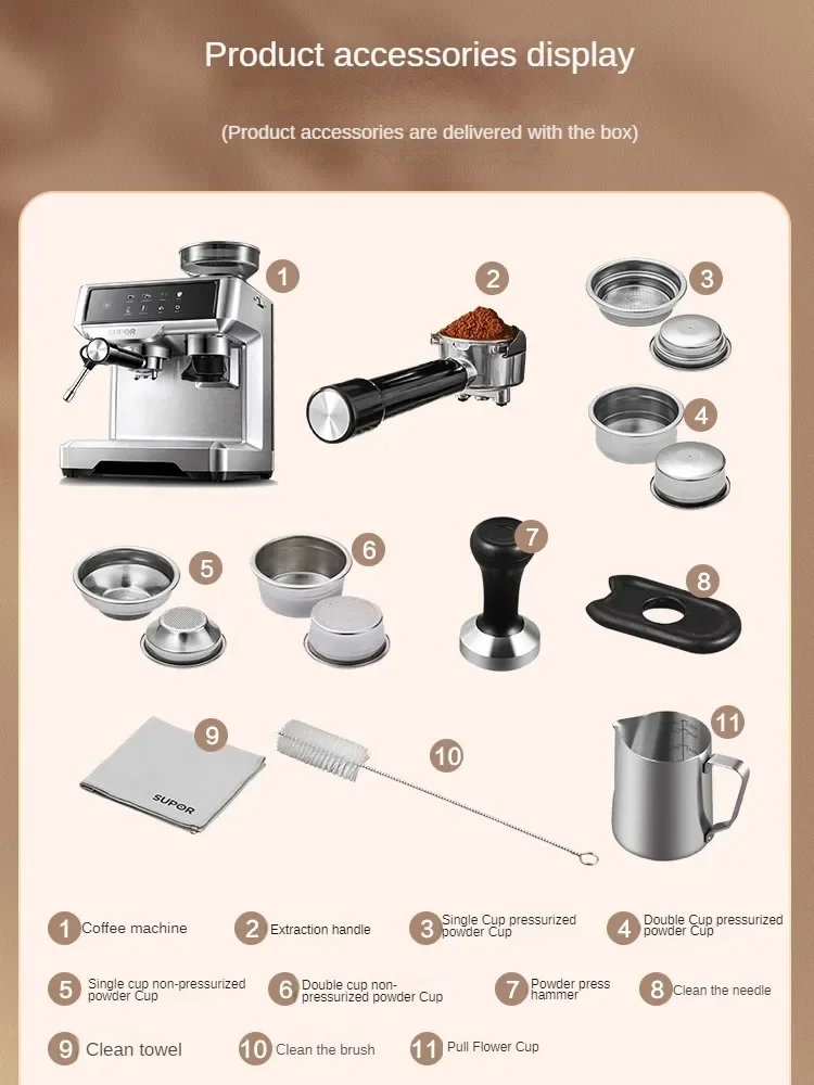 Supor espresso semi-automatic coffee machine home office commercial milk foam grinding a reflection of grinding coffee 220v 3