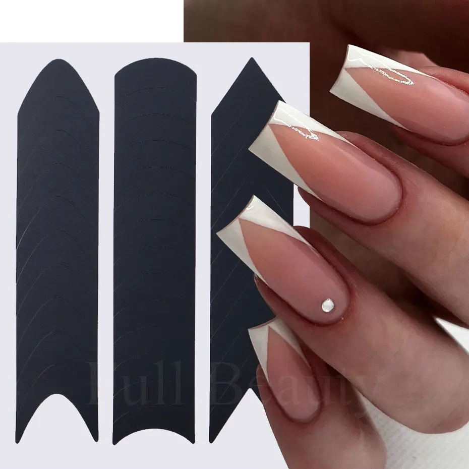 6pcs/Set French Tips Nail Stickers Curved Stripe Nail Art Guides Airbrush Stencils Tape Template Auxiliary French Manicure Tools 2